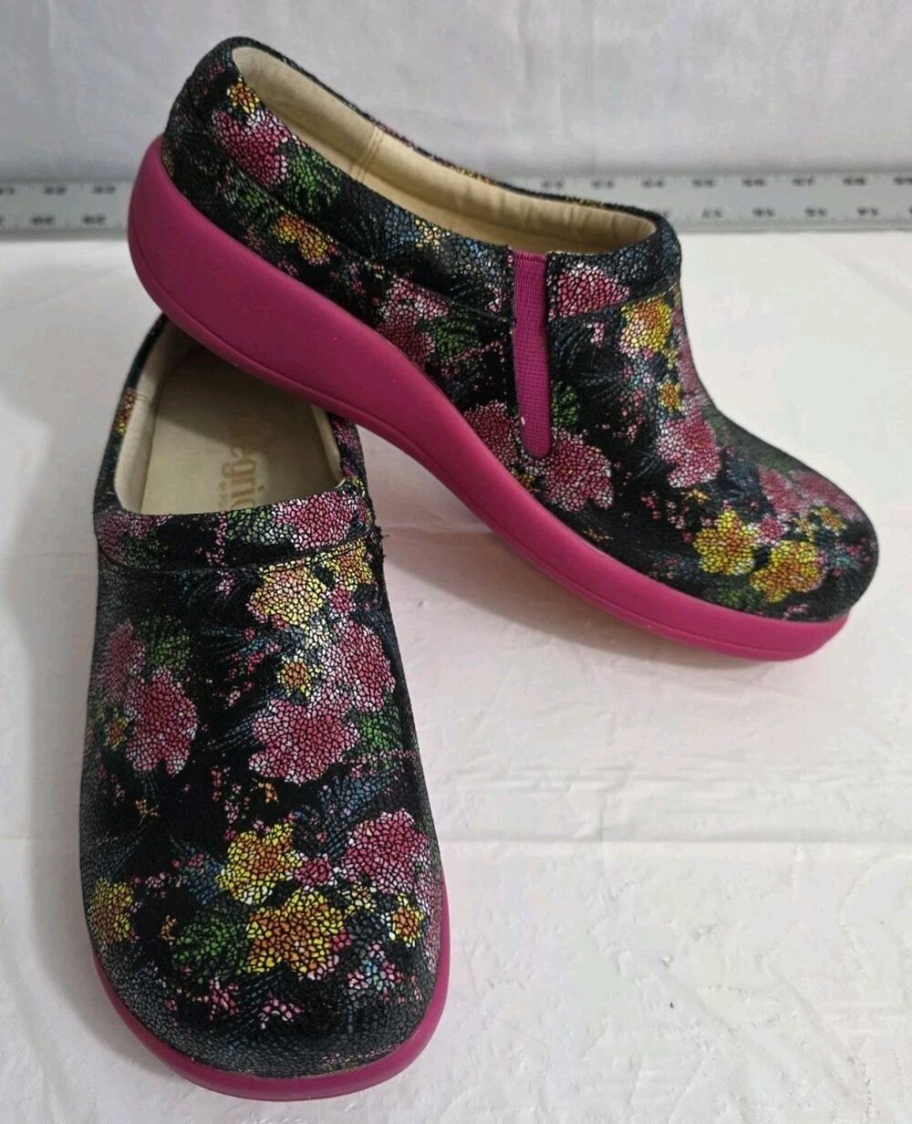 Alegria Kay-884 Mule Clogs Slip On Pink Multi Floral Womens Size 38 US 8 Whimsie